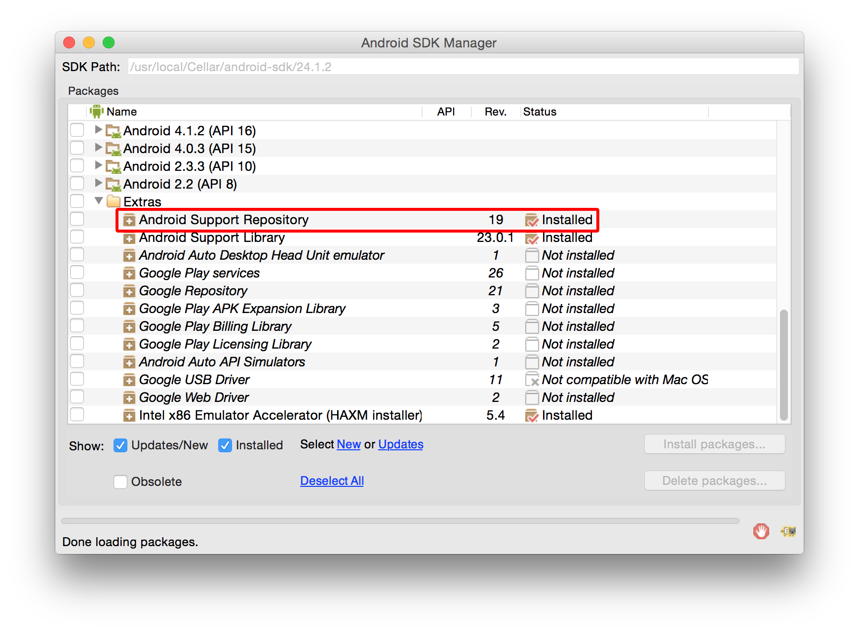 SDK Manager window